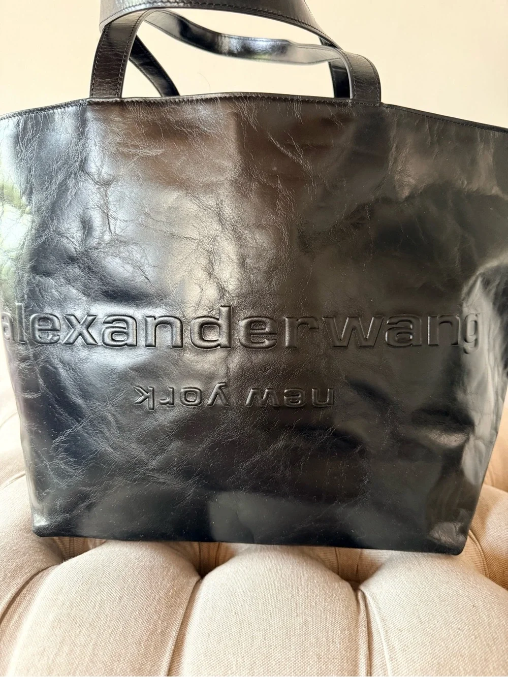 Alexander Wang Black Crinkled Leather Punch Large Tote Bag Pristine $595 Current - Picture 4 of 7